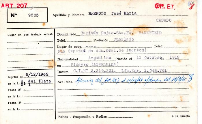 Ficha de miembro de José María Barrozo.