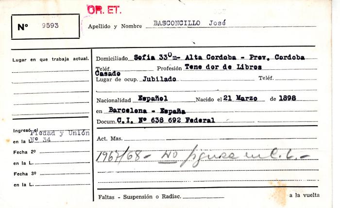 Ficha de miembro de José Basconcillo.