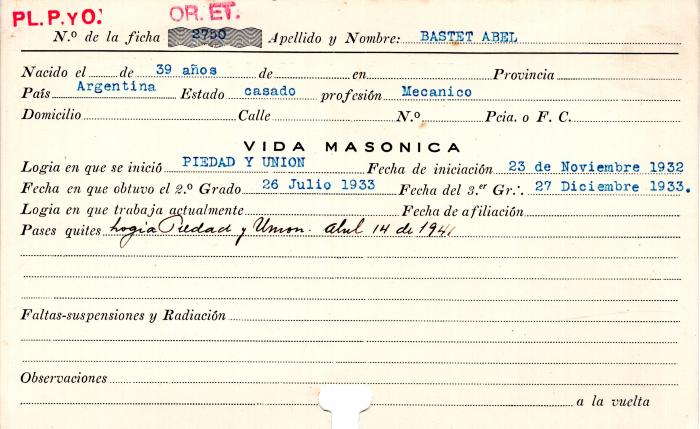Ficha de miembro de Abel Bastet.