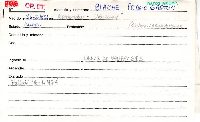 Ficha de miembro de Pedro Gastón Blache.