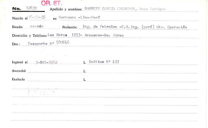 Ficha de miembro de Juan Enrique Barreto García Calderon.