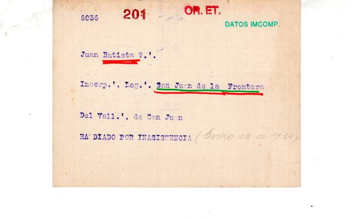 Ficha de miembro de Juan Batista.