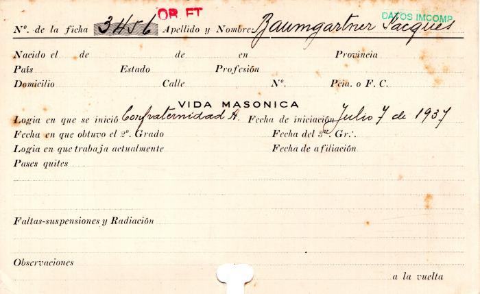 Ficha de miembro de Jacques Baumgartner.
