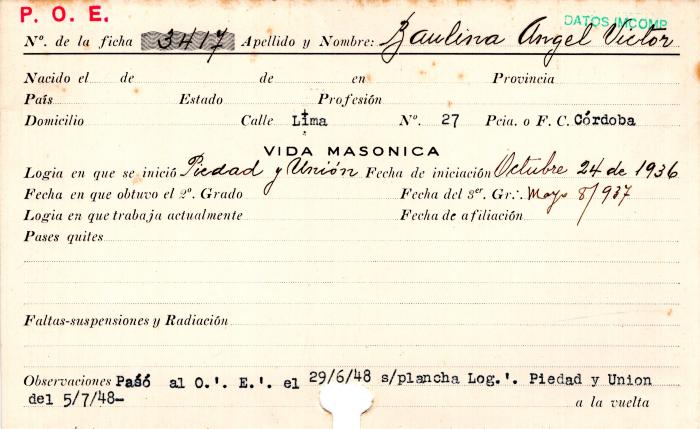 Ficha de miembro de Ángel Victor Baulina.