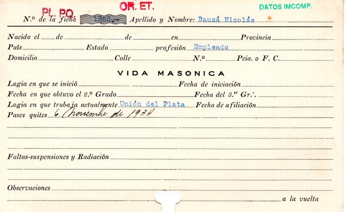 Ficha de miembro de Nicolás Bauzá.