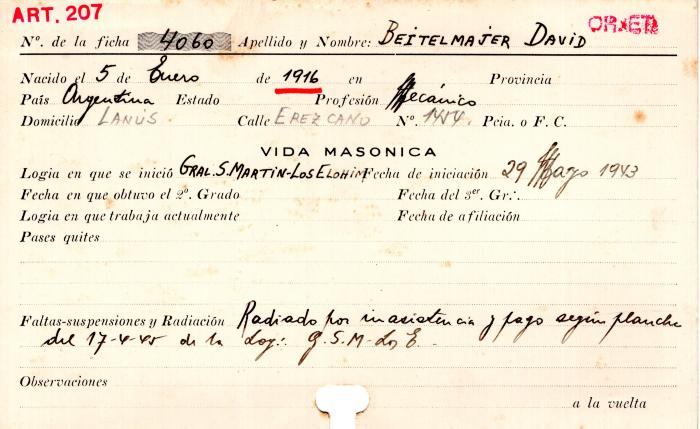 Ficha de miembro de David Beitelmajer.