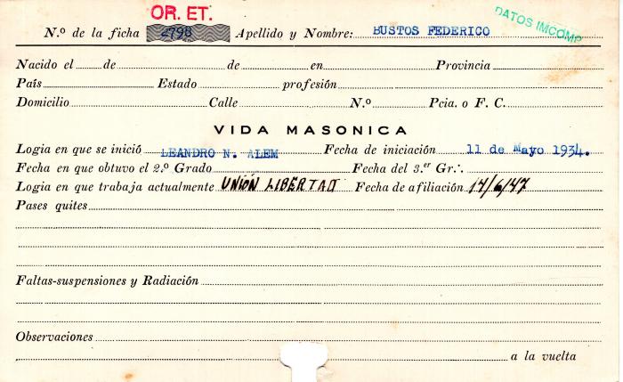 Ficha de miembro de Federico Bustos.