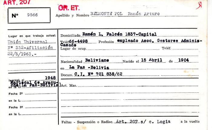 Ficha de miembro de Ramón Arturo Belmonte Pol.