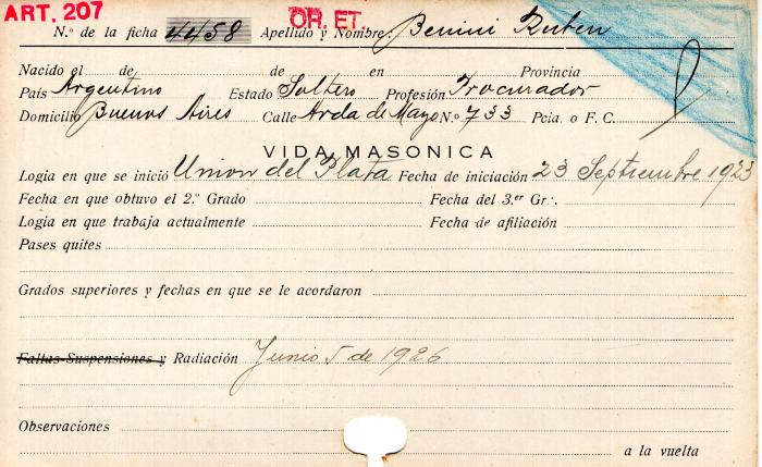 Ficha de miembro de Rubén Benini.
