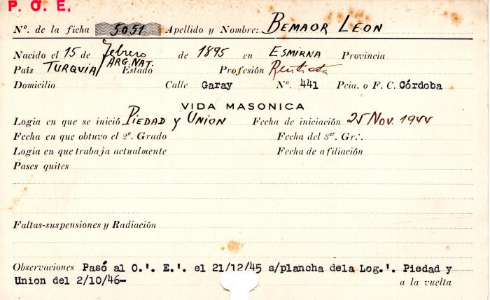 Ficha de miembro de León Bemaor.