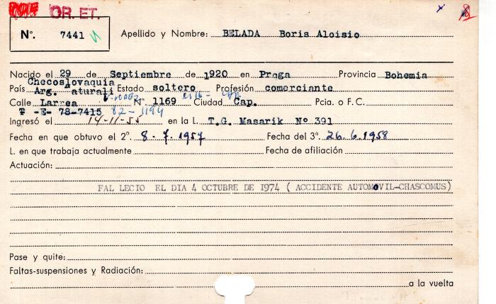 Ficha de miembro de Boris Aloisio Belada.