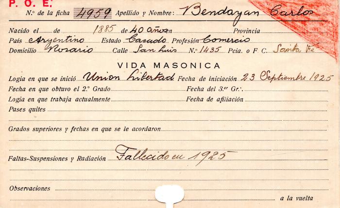 Ficha de miembro de Carlos Bendayan.