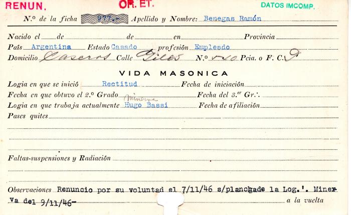 Ficha de miembro de Ramón Benegas.