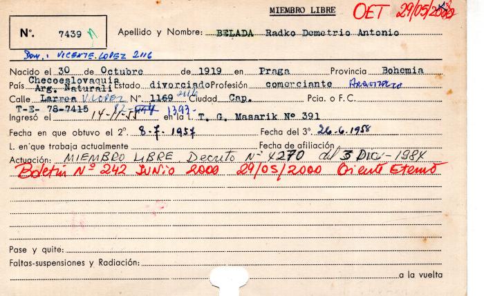Ficha de miembro de Radko Demetrio Antonio Belada.