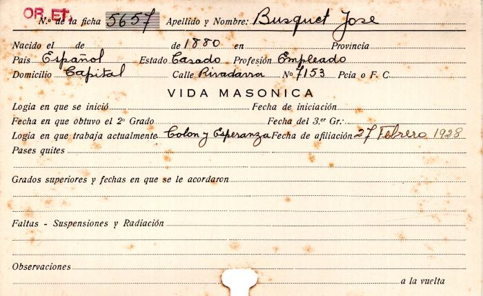 Ficha de miembro de José Busquet.