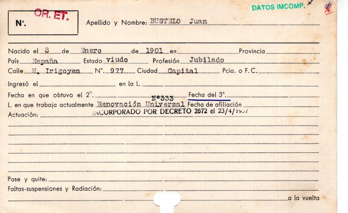 Ficha de miembro de Juan Bustelo.