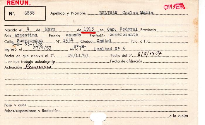 Ficha de miembro de Carlos María Beltran.