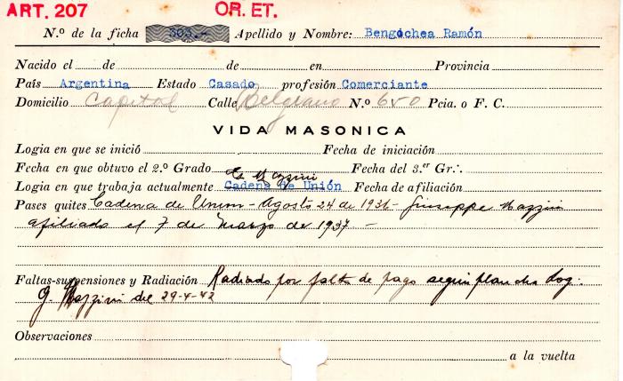 Ficha de miembro de Ramón Bengochea.