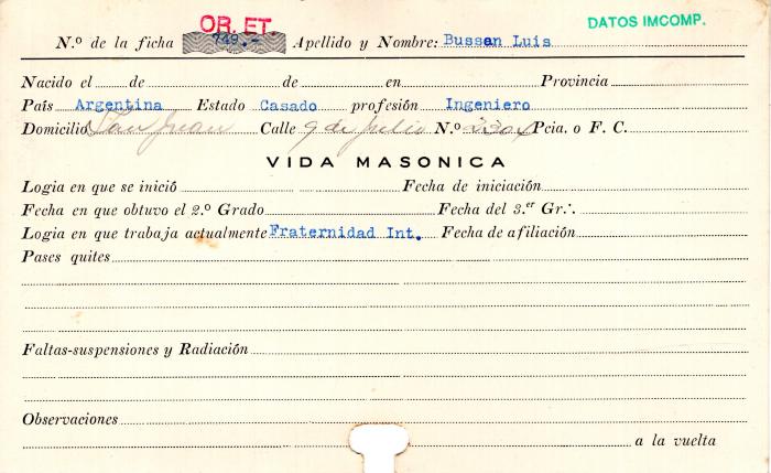 Ficha de miembro de Luis Bussan.