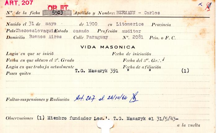 Ficha de miembro de Carlos Bermann.