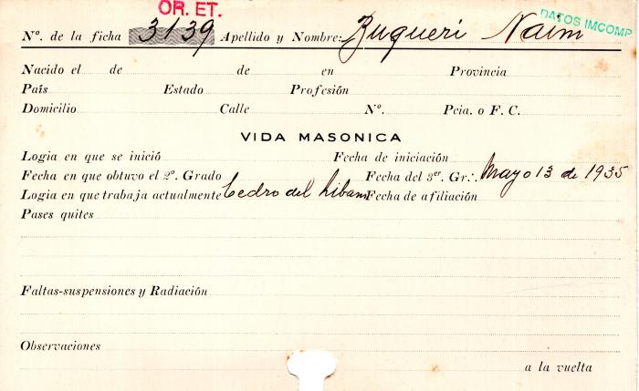 Ficha de miembro de Naim Buqueri.
