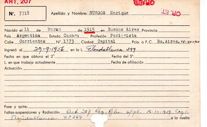 Ficha de miembro de Enrique Burgos.