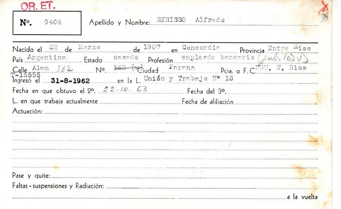 Ficha de miembro de Alfredo Berisso.