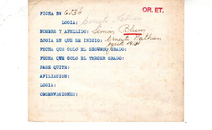 Ficha de miembro de Simón Blum.