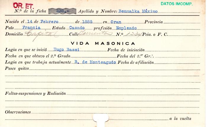 Ficha de miembro de Máximo Benmalka.