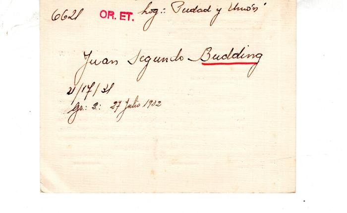 Ficha de miembro de Juan Segundo Budding.