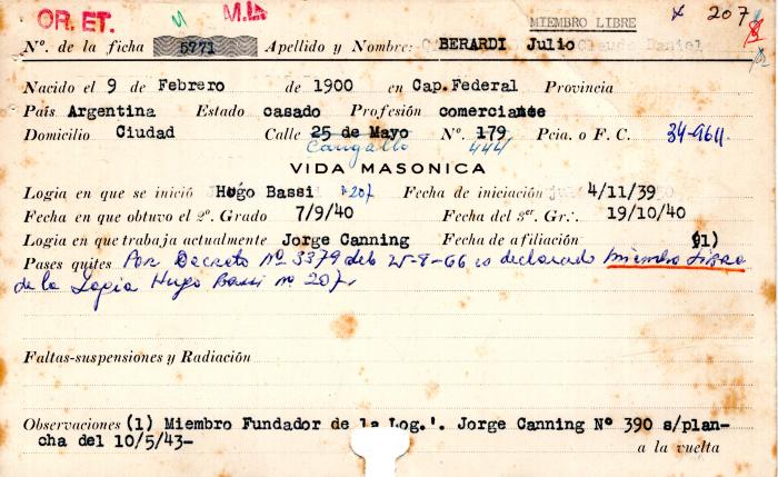 Ficha de miembro de Julio Berardi.
