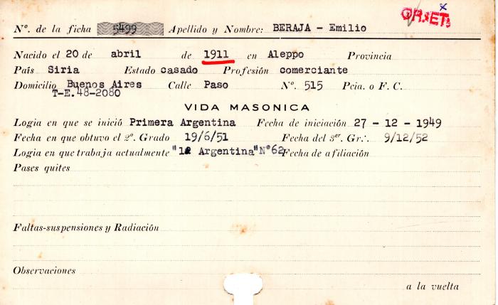 Ficha de miembro de Emiio Beraja.