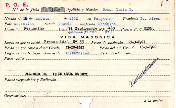 Ficha de miembro de Italo Bruno.
