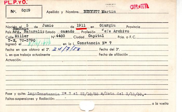 Ficha de miembro de Martín Bennett.