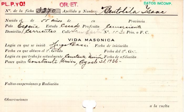 Ficha de miembro de Isaac Bentolila.