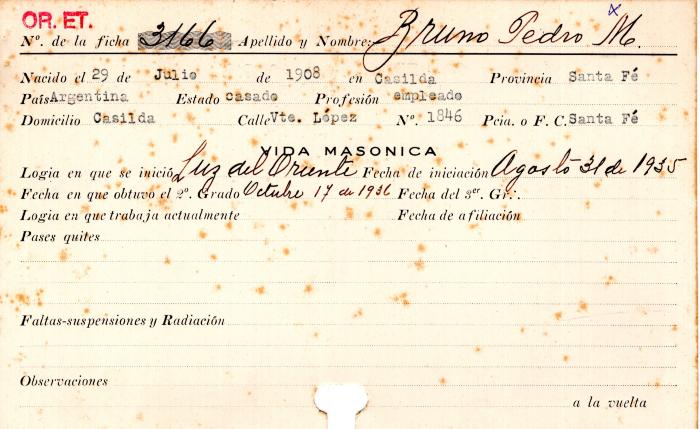 Ficha de miembro de Pedro M. Bruno.