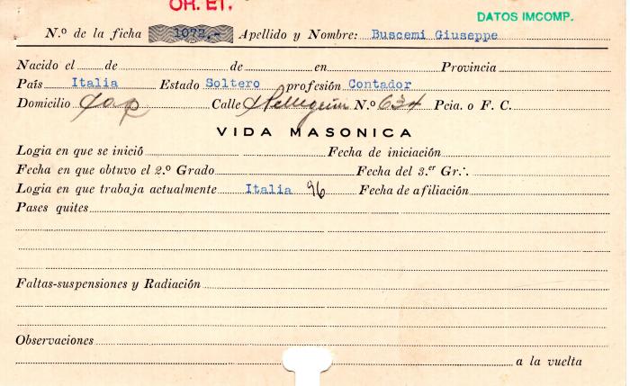 Ficha de miembro de Giuseppe Buscemi.
