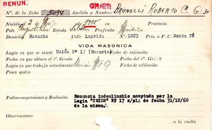Ficha de miembro de Roberto C. Brunelli.