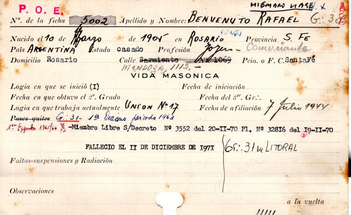 Ficha de miembro de Rafael Benvenuto.