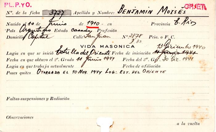 Ficha de miembro de Moisés Benjamín.