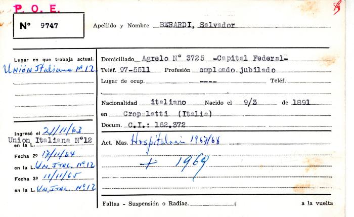 Ficha de miembro de Salvador Berardi.