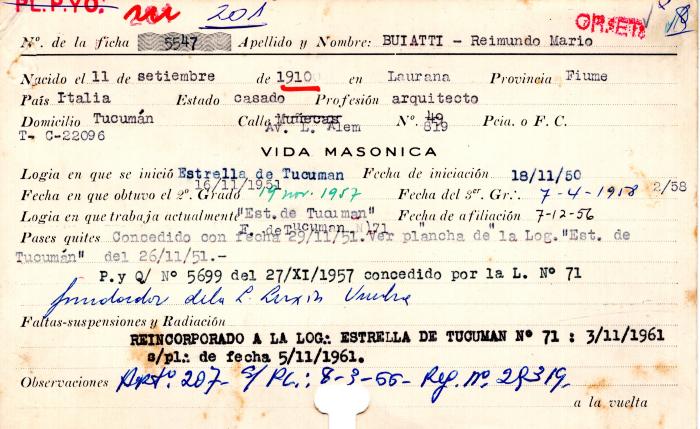 Ficha de miembro de Reimundo Mario Buiatti.