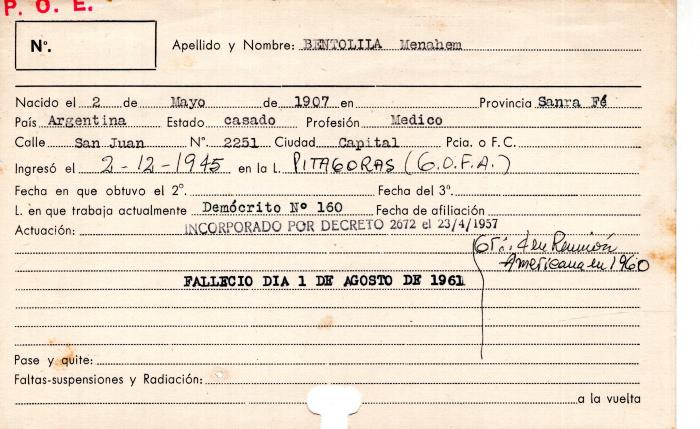 Ficha de miembro de Menahem Bentolila.