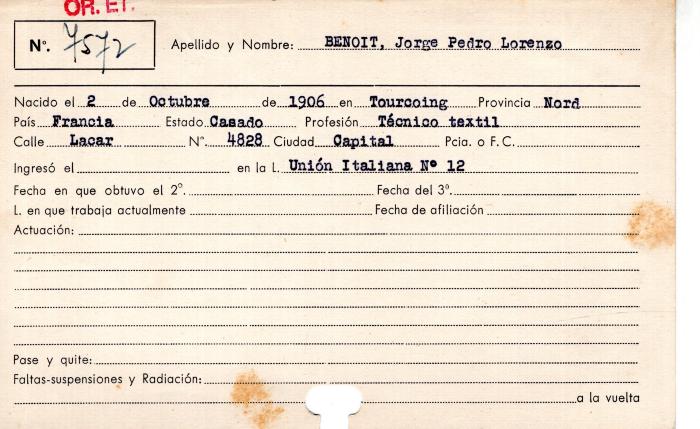Ficha de miembro de Jorge Pedro Lorenzo Benoit.