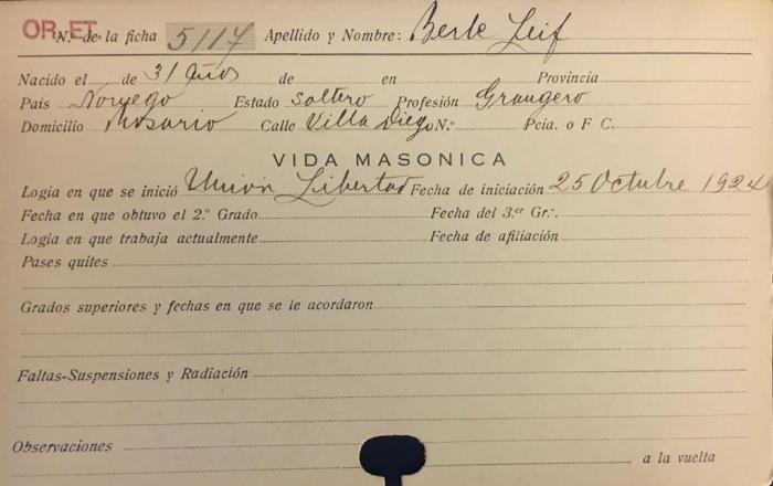 Ficha de miembro de Leif Berle.