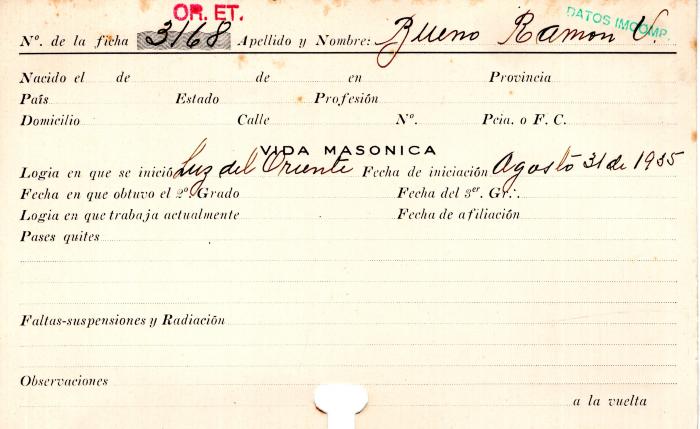 Ficha de miembro de Ramón U. Bueno.
