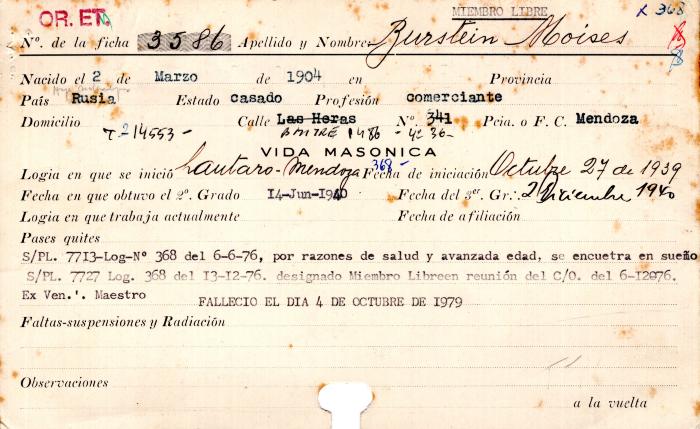 Ficha de miembro de Moisés Burstein.