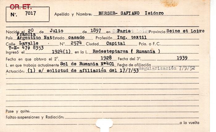 Ficha de miembro de Isisdoro Berger Safiano.