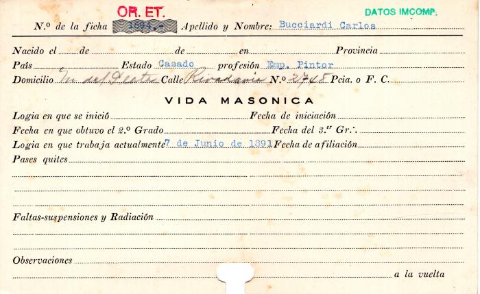 Ficha de miembro de Carlos Bucciardi.