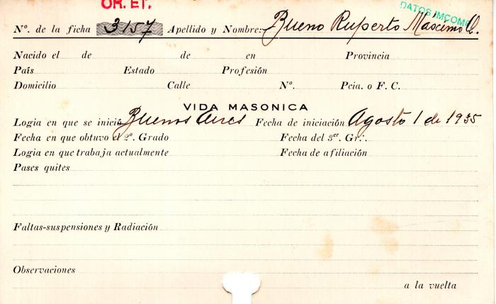 Ficha de miembro de Ruperto Maximo Q. Bueno.